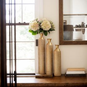 Metal decorative vases High distress metal center vases with growing vine patterns