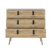 Toka Three Drawers Dresser with Handles and Wooden Legs - Macadamia / White - Manufactured Wood