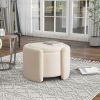 Round Ottoman teddy fleece cushioned footpads living room and bedroom footstool with storage space (Beige) - as Pic