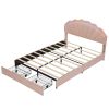 Full Size Upholstered Smart LED Bed Frame with 2 Storage Drawers and Chic Double Petal Headboard