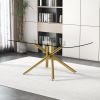 Large Modern Minimalist Rectangular Glass Dining Table for 6-8 with 0.39" Tempered Glass Tabletop and Golden Plated Metal Legs, 71''x35.4'' x30''1537