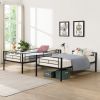 Over Twin Bunk Bed Frame with Trundle,Metal Bunkbed with Sturdy Guard Rail and 2 sideLadders- Black