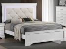 White Faux Leather Tufted Headboard 1pc Queen Size Bed w LED Bedroom Furniture White Unique Texture FB Solid wood - as Pic