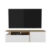 Virgil Tv Stand 60" TV Capacity,2 Doors, 4 Shelves - Natural Oak / White
