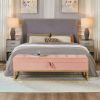 58.6" Bed Bench Metal Base with Storage Pink Velvet - as Pic