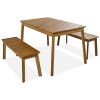 3 Pieces Acacia Wood Table Bench Dining Set For Outdoor & Indoor Furniture With 2 Benches, Picnic Beer Table- Acacia Wood