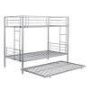 Over Twin Bunk Bed Frame with Trundle,Metal Bunkbed with Sturdy Guard Rail and 2 sideLadders- Silver
