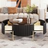 Modern Round Coffee Table with 2 large Drawers Storage Accent Table(31.5'') - Black - MDF