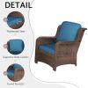 Patio Furniture Set Rattan Outdoor Sectional Conversation Sets 3-Seat Outdoor Couch,2 Single Chair and 2 Ottoman (Bron-Peacock Blue, Set of 5)
