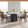 53" Round Marble Dining Table with Black Textured Solid Wood Base, Artificial Marble for 6 People(Dining Table Only) - as Pic