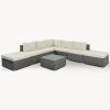 8-Pieces Outdoor Patio Furniture Sets, Garden Conversation Wicker Sofa Set, Single Sofa Combinable, Beige Cushions Gray Wicker - as Pic