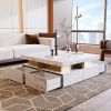 Modern Square Storage Coffee Table With 4 Drawers - White - MDF