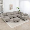 Convertible Sectional Corduroy Sofa with Storage Ottoman,Cupholders, USB Ports for Living Room Apartment,Gray - as Pic