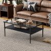 Coffee Table and End tables Set of 3, Tempered Glass Table with MDF layer, Modern Tables for Living Room , Gray Glass - as Pic