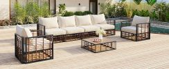 TOPMAX Modern Minimalist 7-Piece Metal Patio Sectional Sofa Set, All-Weather Garden Conversational Furniture Set, Gray