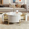 Modern Round Coffee Table with 2 large Drawers Storage Accent Table(31.5'') - Off White - MDF