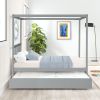 Full Size Canopy Bed with Twin Trundle, Kids Solid Wood Platform Bed Frame w/ Headboard, No Box Spring Needed Grey Color - as pic