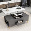 Modern Lift Top Coffee Table Multi Functional Table with Drawers - White+gray - MDF+Steel