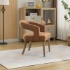 25.79" Wide Modern Barrel Open Back Accent Chair with Wooden Legs for Dining Room, Club, Kitchen and Living Room. Brown PU - as Pic