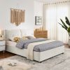 Queen Size Storage Upholstered Hydraulic Platform Bed with Integrated Headboard, Chenille Fabric, Beige - as Pic