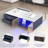 Modern Coffee Table with 2 Glass Door Storage, 4 Drawers, Gold Metal Legs, and Multi-Color Lighting in 47.2'' - Navy Blue - MDF