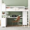 Wood Loft Bed with Cabinet and Bookshelf, Full Size Loft with Wardrobe and Desk for Kids,White (Expect Arrival Date 2024/8/25) - as Pic