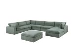 Sage Color 8pc Modular Sectional Set Corduroy Upholstery Couch 3x Corner wedge, 3x Armless Chairs 2x Ottomans Living Room Furniture - as Pic