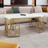Modern Oval Coffee Table with Cut-Out Pattern Metal Stainless Steel Frame in 47.2" - White+Gold - MDF+Metal