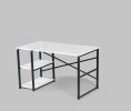 Furnish Home Store Sage Black Metal Frame 47" Wooden Top 2 Shelves Writing and Computer Desk for Home Office, White - as pic