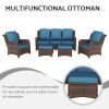 Patio Furniture Set Rattan Outdoor Sectional Conversation Sets 3-Seat Outdoor Couch,2 Single Chair and 2 Ottoman (Bron-Peacock Blue, Set of 5)