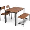 4 Pieces Rustic Dining Table Set with 2 Chairs and Bench - Brown