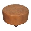 Brown Buffalo hide leather Round Ottoman - as Pic
