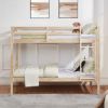Twin over Twin Bunk Bed with Ladder,Wooden Bunk Bed with High Guardrail and Ladder for Kids, Teens, Dorm Rooms, and Guest Rooms-White - Natural Wood