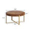 33.86"Modern Retro Splicing Round Coffee Table,Fir Wood Table Top with Gold Cross Legs Base(Same SKU:W757127348) - as Pic