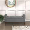 Mid-Century Modern Lift Top Storage Bench 1pc Tufted Gray Upholstered Solid Wood Walnut Finish Wooden Furniture - as Pic