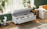 TREXM Classic Storage Bench with Cushioned Seat and Three Drawers for Entryway and Living Room (Light Gray) - as Pic