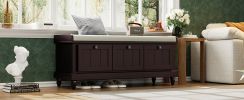 TREXM Classic Storage Bench with Cushioned Seat and Three Drawers for Entryway and Living Room (Espresso) - as Pic