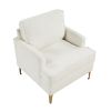 Modern Comfort Accent Chair 1pc Beige Chenille Upholstery Gold Finish Metal Legs Living Room Furniture Durable Plywood - as Pic