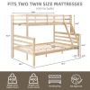 Twin over Full Bunk Bed with Ladder,Wooden Bunk Bed with High Guardrail and Ladder- Natural - Wood