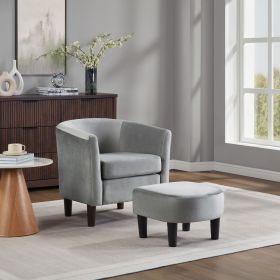 Velvet Accent Chair with Ottoman, Modern Barrel Chair Armchair for Living Room, Bedroom, Gray - Gray - Chenille