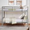 Full over Full Bunk Bed with Thick Posts,Wooden Bunk Bed with High Guardrail and Ladder- Grey - Wood