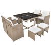 9 Piece Patio Dining Set with Cushions Poly Rattan Beige - Beige