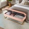 58.6" Bed Bench Metal Base with Storage Pink Velvet - as Pic
