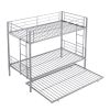 Over Twin Bunk Bed Frame with Trundle,Metal Bunkbed with Sturdy Guard Rail and 2 sideLadders- Silver