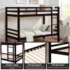 Twin over Twin Bunk Bed with Thick Posts,Wooden Bunk Bed with High Guardrail and Ladder for Kids, Teens, Dorm Rooms- Espresso - Wood