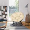 Papasan Chair;  360-degree Swivel Outdoor Papasan Chair with Beige Cushion and Durable Frame;  Comfy Circle Lounge Moon Chair - Beige
