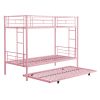 Over Twin Bunk Bed Frame with Trundle,Metal Bunkbed with Sturdy Guard Rail and 2 sideLadders- Pink