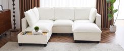 90" U-shaped Sectional Sofa Modular Sofa Couch with a Movable Ottoman , a Coffee Table with Hidden Charging Devices for Living Room, White - as Pic
