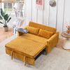 The pull-out and push-in yellow corduroy sofa with dual functions, equipped with a movable tabletop and USB ports