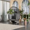 Outdoor Swivel Chair with Cushions, Rattan Egg Patio Chair with Rocking Function for Balcony, Poolside and Garden - Grey - Wicker